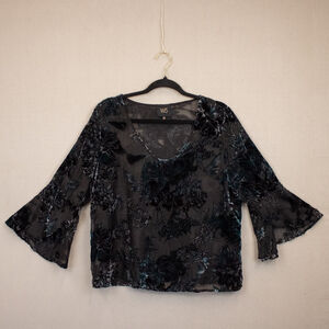 W5 black teal burn out velvet bell sleeve top-XL